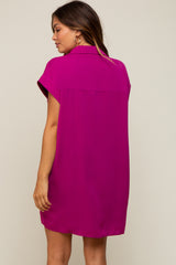 Magenta Collared Button Front Maternity Dress