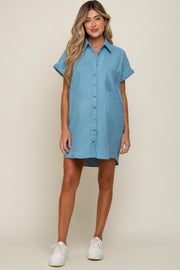 Light Blue Ribbed Button Down Maternity Mini Dress