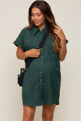 Forest Green Ribbed Button Down Maternity Mini Dress