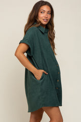 Forest Green Ribbed Button Down Maternity Mini Dress