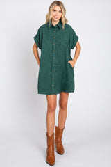 Forest Green Ribbed Button Down Mini Dress