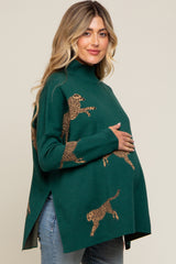 Forest Green Animal Print Side Slit Maternity Sweater