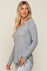 Heather Grey Long Sleeve Knit Curved Hem Top