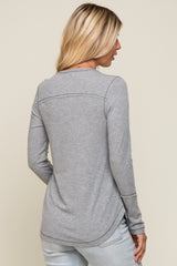 Heather Grey Long Sleeve Knit Curved Hem Top