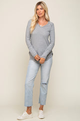 Heather Grey Long Sleeve Knit Curved Hem Top