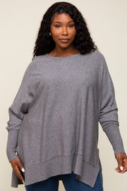 Charcoal Dolman Sleeve Side Slit Plus Sweater