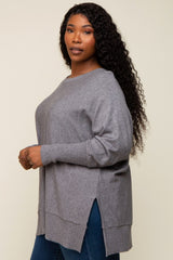 Charcoal Dolman Sleeve Side Slit Plus Sweater