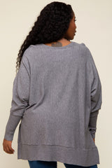 Charcoal Dolman Sleeve Side Slit Plus Sweater