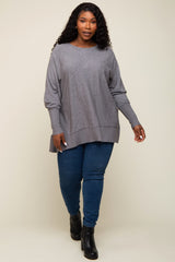 Charcoal Dolman Sleeve Side Slit Plus Sweater