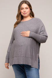 Charcoal Dolman Sleeve Side Slit Maternity Plus Sweater