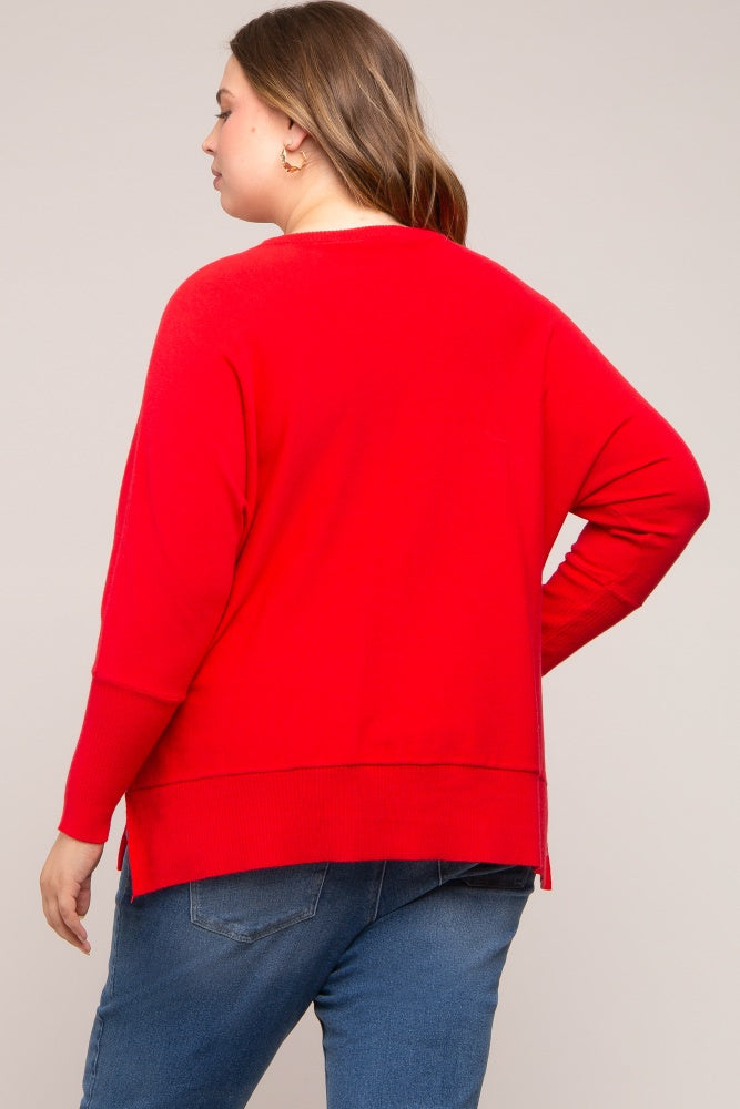 Red Dolman Sleeve Side Slit Maternity Plus Sweater– PinkBlush