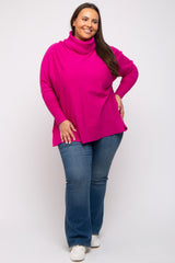 Fuchsia Cowl Neck Dolman Sleeve Maternity Plus Sweater