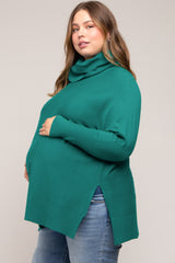 Forest Green Cowl Neck Dolman Sleeve Maternity Plus Sweater