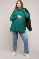 Forest Green Cowl Neck Dolman Sleeve Maternity Plus Sweater