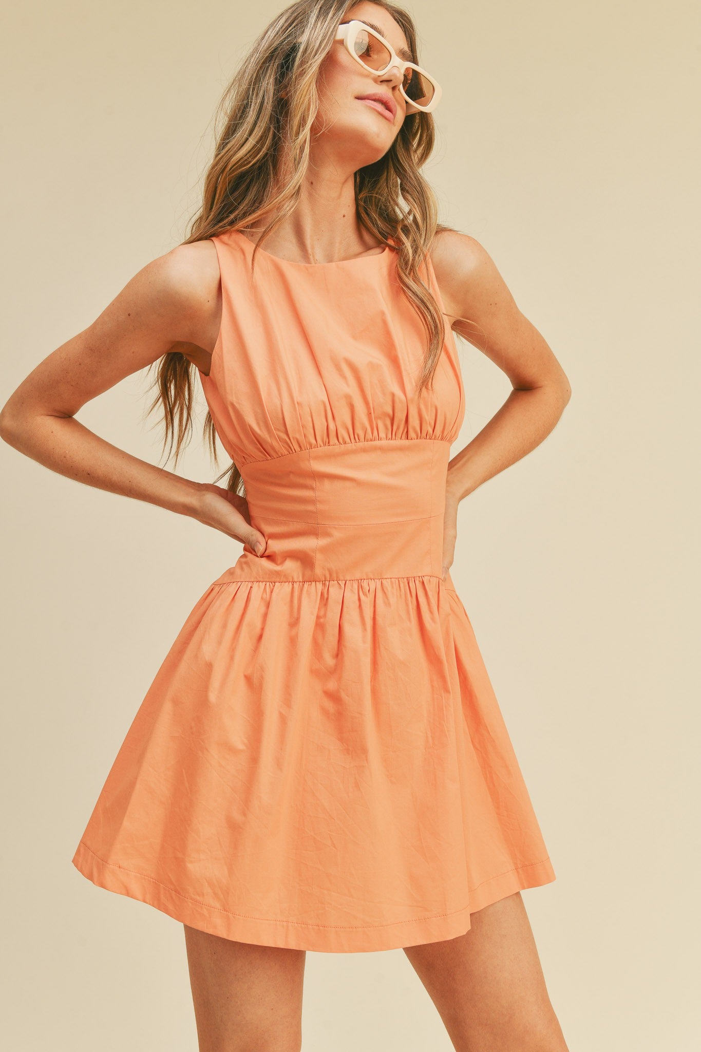 Orange Banded Waist Flared Mini Dress– PinkBlush