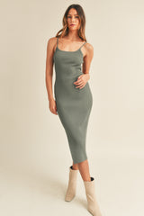 Olive Ribbed Sleeveless Side Slit Maternity Midi Dress