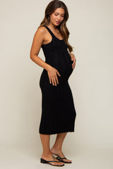 Black Sleeveless Knit Maternity Midi Dress