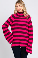 Multi-Color Striped Mock Neck Bell Sleeve Sweater