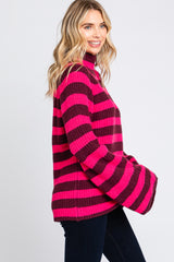 Multi-Color Striped Mock Neck Bell Sleeve Sweater