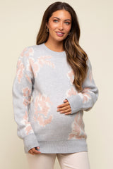 Grey Floral Soft Knit Maternity Sweater