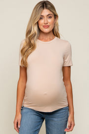 Beige Soft Knit Basic Maternity T-Shirt