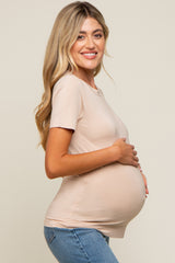 Beige Soft Knit Basic Maternity T-Shirt