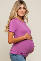 Purple Soft Knit Basic Maternity T-Shirt