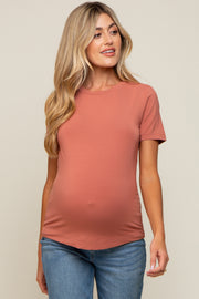 Rust Soft Knit Basic Maternity T-Shirt