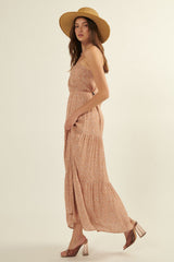 Blush Tan Floral Sweetheart Keyhole Tiered Maxi Sun Dress