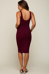 Burgundy Rib Knit Basic Sleeveless Maternity Dress