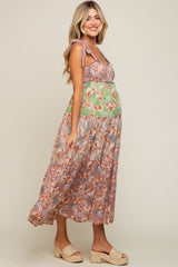 Mauve Multicolor Floral Tiered Maternity Midi Dress