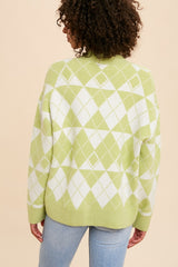 Light Olive Argyle Button Front Cardigan