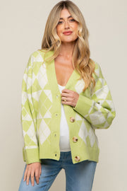 Light Olive Argyle Button Front Maternity Cardigan