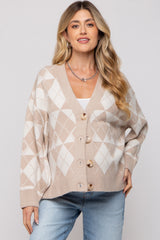 Beige Argyle Button Front Maternity Cardigan