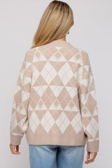 Beige Argyle Button Front Maternity Cardigan