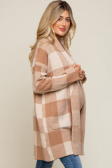 Taupe Plaid Shawl Maternity Cardigan