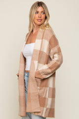 Taupe Plaid Shawl Cardigan