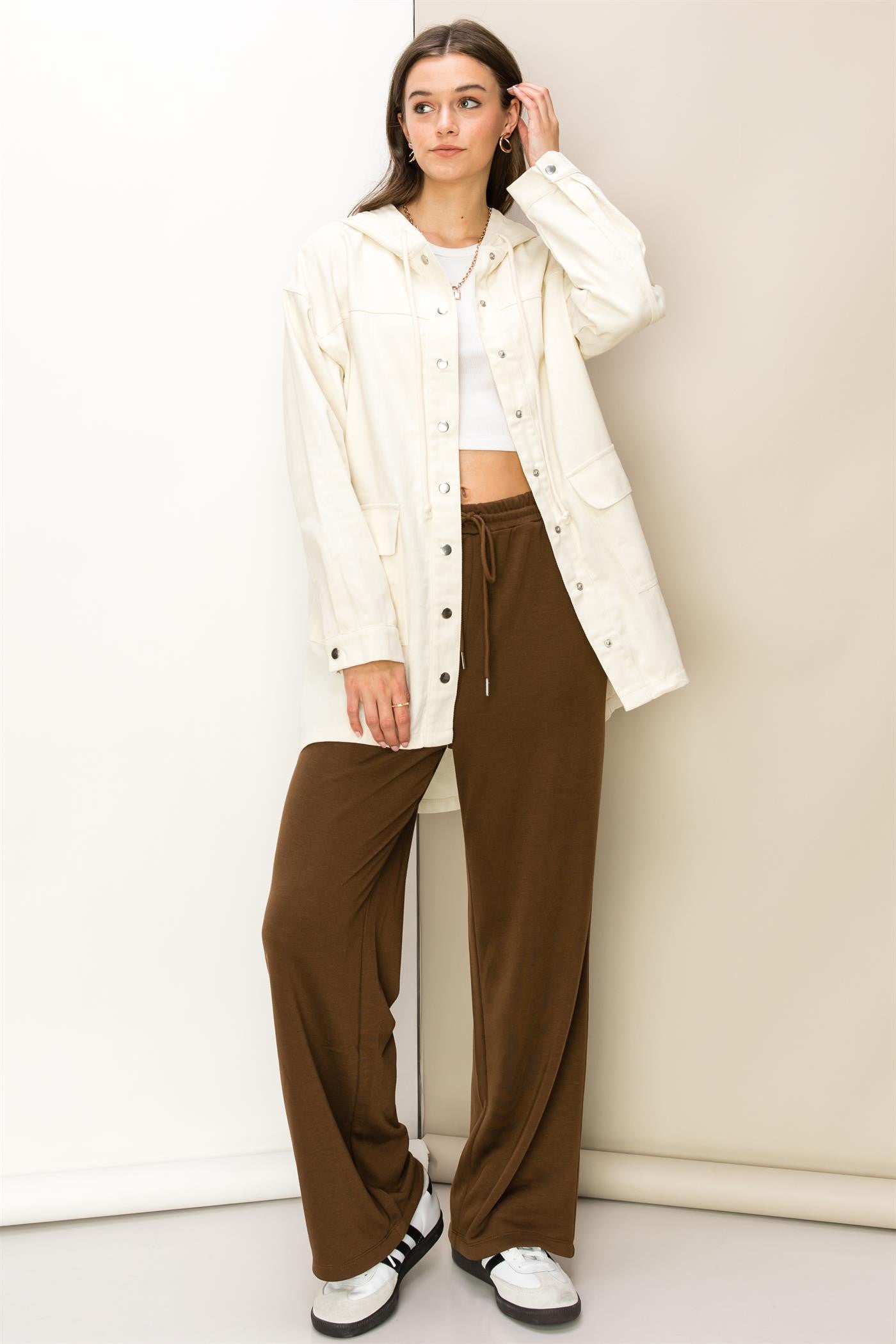 Women Brown & Grey Floral Notch Collar Shirt With Lounge Pants