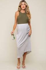 Grey Plisse Maternity Midi Skirt