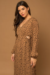 Mocha Animal Print Side Cutout Midi Dress