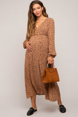 Mocha Animal Print Side Cutout Maternity Midi Dress