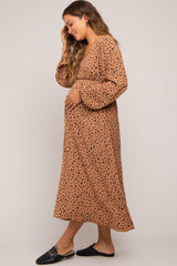 Mocha Animal Print Side Cutout Maternity Midi Dress