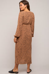 Mocha Animal Print Side Cutout Maternity Midi Dress