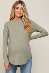 Sage Long Sleeve Curved Hem Maternity Top