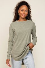 Sage Long Sleeve Curved Hem Maternity Top