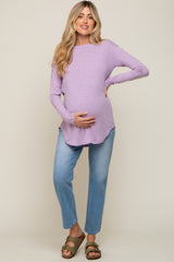 Lavender Long Sleeve Curved Hem Maternity Top