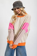 Beige Color Block Sweatshirt