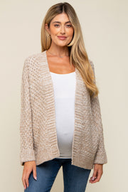 Beige Knit Cuffed Maternity Cardigan