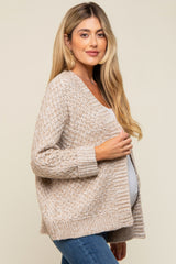 Beige Knit Cuffed Maternity Cardigan