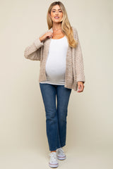 Beige Knit Cuffed Maternity Cardigan